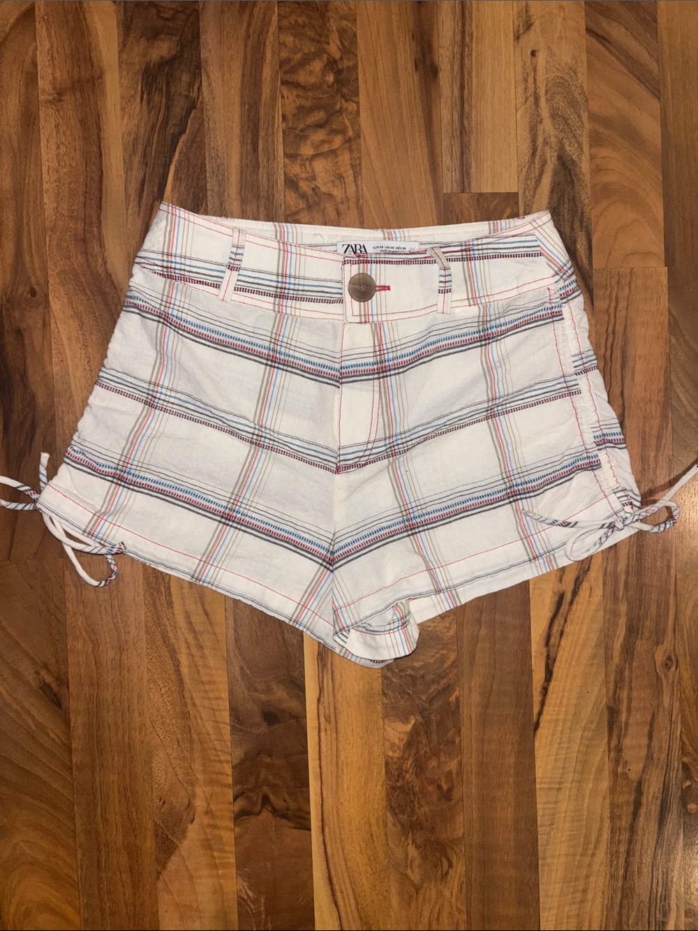 Zara White High-Waist Plaid Drawstring Shorts. BNWOT